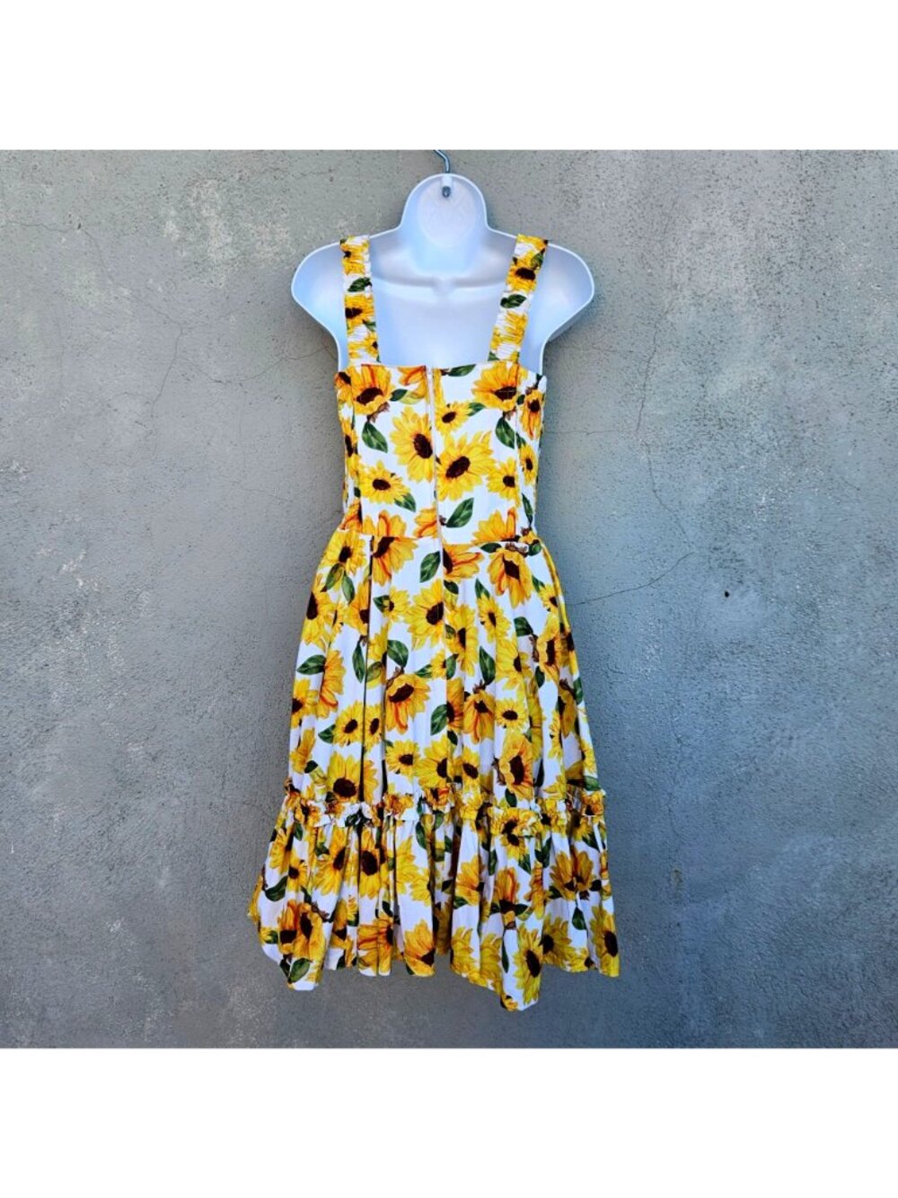 Vintage 90s French Sunflower Print Cotton Sundress Size M - Picture 15 of 16